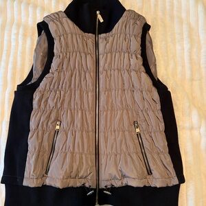 Calvin Klein Taupe Front-Quilted Sleeveless Vest with Black Knit Sides